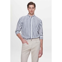 D'S Damat Ds Damat Comfort Lacivert Çizgili Keten Karışımlı Gömlek 4hc0221343142 Çok Renkli