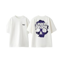 Thewert Lınkın Park Mor Kafa Tasarım Sırt Baskılı Pamuk Beyaz Oversize T-shirt