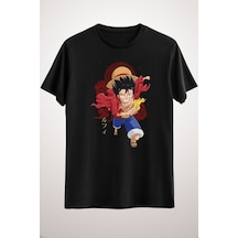 GreenMint Unisex Siyah T-shirt One Piece Anime - Straw Hat Luffy