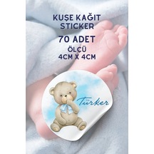 Erkek Hoş Geldin Bebek Etiket Kuşe Kağıt Sticker 4x4cm 70 Adet