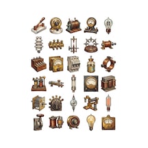 30 Adet Retro Endüstriyel Elektrik Sticker Seti - Laptop Defter Ve Ajanda İçin Çok Renkli