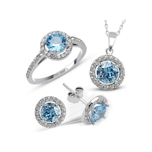 Kuyumcudükkani Zirkon Taşlı Tektaş Yüzük Kolye Küpe Seti-24102-w-blu 23 Beyaz
