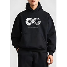 10 Kasıma Özel Üç İplik Kapşonlu Baskılı Sweatshirt - Siyah