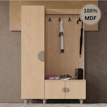 Ladin Mdf Raflı Askılıklı Ayaklı Tasarım Portmanto Ayakkabılık Bej