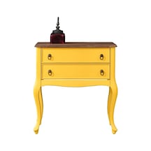 Roys Ahşap S3540 Sarı Üstü Ceviz Eskitme Çift Çekmeceli Komodin  T