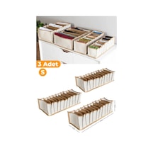 Serstil 3 Adet - 11 Gözlü Çekmece Içi Bej Çizgili Düzenleyici Organizer - Small - 11 X 41 X 12 Cm Bej-s