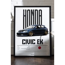 Honda Civic Ek Araba Siyah Ahşap Çerçeveli Poster, Dekoratif Duvar Tablosu