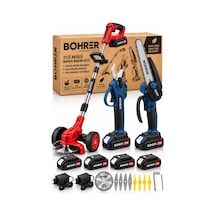Böhrer Ba0115408 3 Lü Akülü Bahçe Bakım Seti Kenar Kesme Makinesi, Dal Budama Makası Ve Zincirli Dal Budama Testeresi 4 Akü 2 Şarj