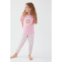 Rolypoly Donut Pattern Pembe Kız Çocuk Kısa Kol Pijama Takım