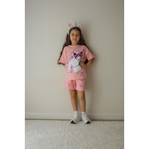Cg Kids Kuromi Ve Cinnamoroll Tshirt&şort Kız Çocuk Alt Üst Süper Tarz Takım Pembe