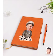 Kişiye Özel Erkek Mühendis Karikatürlü Turuncu Termo Deri Defter
