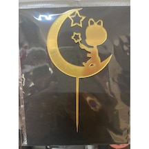 Premium Ayda Oturan Bebek Gold Pleksi Pasta Üzeri Süs Kutlama Eşyası Parti Malzemesi Dekoratif Altın