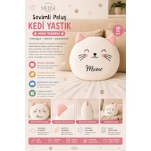 Sevimli Peluş Kedi Yastık 30 Cm Yumuşak Dekoratif Meow Tasarım Yastık Beyaz