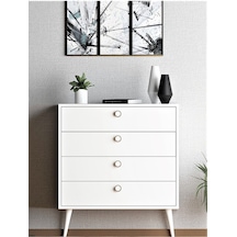 Floradesign Zen Şifonyer / Çok Amaçlı Dolap/ Çekmeceli Şifonyer / Kapaklı Şifonyer / 4 Çekmeceli Şifonyer 80cm Beyaz