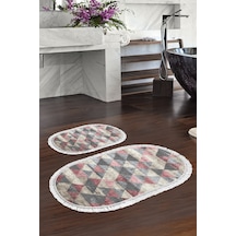 Eko Trend Djt 2 Li Yıkanabilir Kaymaz Taban Oval Banyo Paspas Klozet Takımı 661 Iskandinav pudra