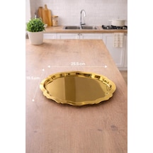 Tr Ovaldi Gold Metal Servis Tepsisi 25,5x19,5 Cm Modern Ve Dekoratif Sunum Tepsisi Altın 23 X 23 Genel