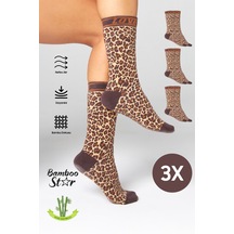 Bamboo Star Kadın Dikişsiz Leopar Desenli Soket Çorap 3'lü Paket Sıkmayan Çorap / İz Bırakmaz