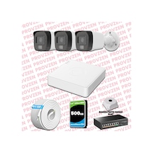 Provzen Hikvision 3 Kameralı Ip Full Hd Renkli Güvenlik Kamerası Mikrofonlu