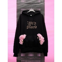 Tvoe Oversize Kapüşonlu Sweatshirt, Kadife Baskılı Kapüşonlu Oversize Sweatshirt, Kadife Baskılı 274308545 Siyah