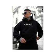 Blackjack Giyim Chance Baskılı Cepli Kapüşonlu Sweatshirt Siyah
