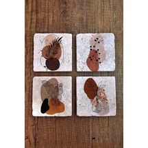 Doğal Taş Bardak Altlığı 4'lü Set - Modern Desenler Uv Baskılı Stone Coasters Çok Renkli