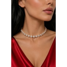 Altın Renk Zirkon Taşlı Choker Kolye Işıltılı Yuvarlak Taş Detaylı Zarif Kadın Boyun Kolyesi Özel Gün & Davet Aksesuarı Altın - 900744029 Altın