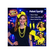 80 Ler 90 Lar Neon Sarı Parti Seti Kolye Küpe Taç Diğer