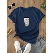 Uyguntarz Unisex Kahve Severlere Özel Tasarım Basklı Tshirt Lacivert