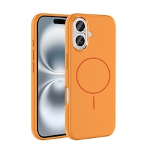 Apple Uyumlu iPhone 16 Kılıf M-safe Şarj Özellikli Metal Kamera Çerçeveli Zore Edi Silikon Kapak Turuncu