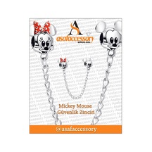 Mickey Mouse Ve Minnie Mouse Güvenlik Zinciri Charm Gümüş Kaplama
