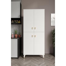 Simple Sp4190 Çok Amaçlı Dolap 4 Kapaklı Mutfak Dolabı Balkon Dolabı Kiler Banyo Dolabı Ayakkabılık Beyaz Gold