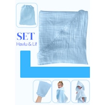 Joyous Mom Kids Organik Muslin Banyo Kese Ve Havlu Seti Mavi