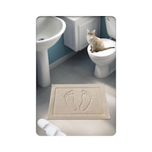 %100 Pamuk Dokuma Su Emici Banyo Paspası Ayak Desen 60x40 Cm Bej Diğer