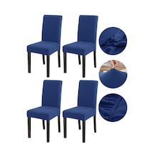 Bambu Nano Kumaş Likralı Lastikli Sandalye Kılıfı Yıkanabilir Esnek Sandalye Örtüsü 4 Lü Set Lacivert
