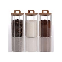 Bambu Kapaklı Borosilikat Cam Kavanoz Takımı - 3 Parça 1500 Ml Şeffaf