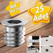 Metal Düz Dişli Dübel Ahşap Dübeli M8 10x15 Diş Çinko Mobilya Bağlantı Ünite Birleştirme 25 Adet