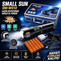 60w 6000 Lümen Şarjlı El Feneri - 2 Km Menzilli, 19200 Mah Dev Pil Kapasitesi, Zoom Özellikli Lazer Odaklı Siyah