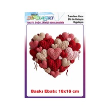Örgü Görünümlü Kalp Ütü İle Yapışan Tişört Tekstil Baskı 3155