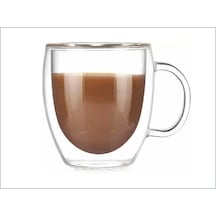 Çift Cidarlı Camlı 290Ml Kulplu Isı Muhafazalı Termos Bardak Kupa