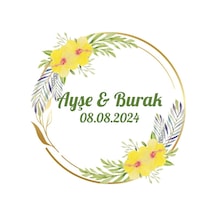 Kırmızı Ve Yeşil Kış Meyveli Etiket Kına Nişan Düğün 3x3 Cm Özel Etiket / 50 Adet Sticker Beyaz
