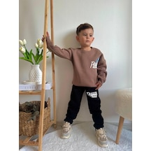 Jolly Kids Erkek Çocuk Baskılı Sweatshirt Takım Kahverengi