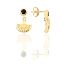 Gümüş Altın Yaldızlı Onix Taşlı Meltem Midye Küpe Barcode Altın