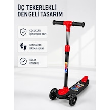 Çocuk Skuteri 3 Tekerlekli Geniş Basma Alanlı Ayarlanabilir Boy Scooter Kırmızı