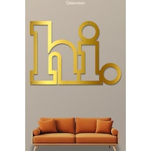 Hi Yazı Metal Duvar Tablosu - Metal Duvar Sanatı - Altın - 21 X 30 Cm
