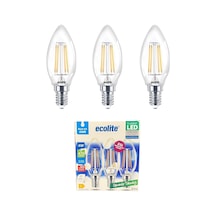 Ecolite 4w Led Filament Mum Ampul, E14 Duy, 6500k Beyaz Işık, 470 Lümen, Şeffaf Cam, Akkor Görünümlü Dekoratif L Diğer