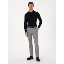 Cacharel Gri Slim Fit Mikro Desenli Pamuk Karışımlı Kanvas Pantolon