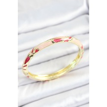 Mineli Pirinç Pembe Desenli Gold Renk Kadın Kelepçe - Tj-bb7113 Gümüş