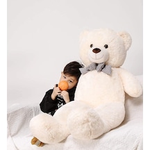Sevgiliye Özel Hediye- Papyonlu 140 Cm Dev Boy Sevimli Peluş Koca Ayı - Özel Fiyat Beyaz