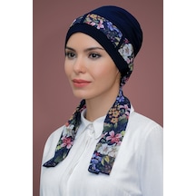 Hürrem Bone Lacivert Pratik Hazır Geçmeli Tesettür Bone Sandy Kumaş Desenli Ş (545490920) Lacivert