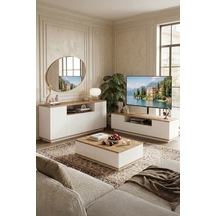 Yurudesign Future Tv Ünitesi Orta Sehpa Konsol 3'Lü Set Çam-Beyaz FR18-AW